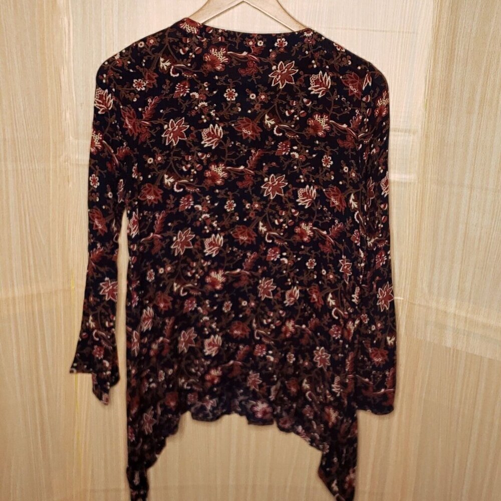 Andree By Unit Womens Navy Floral Asymmetrical Tunic Blouse Medium - Picture 2 of 7